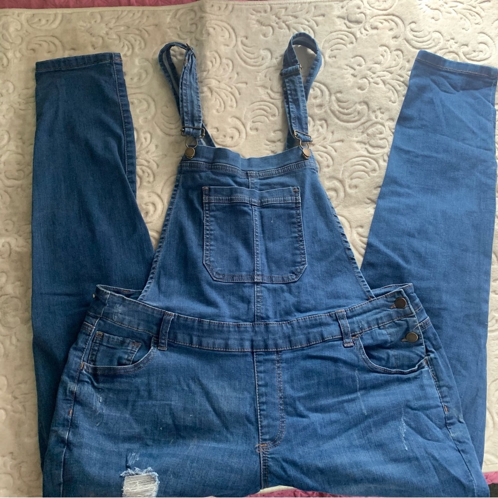 Wax Jeans Denim Overalls with Distressing on legs